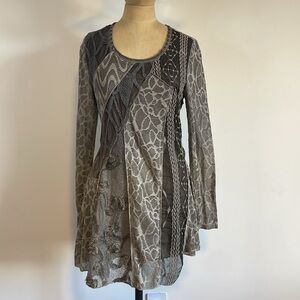 Adore Boho Tunic Med Gray Lace Patchwork Top Mini Dress Appliqué Fairy festival